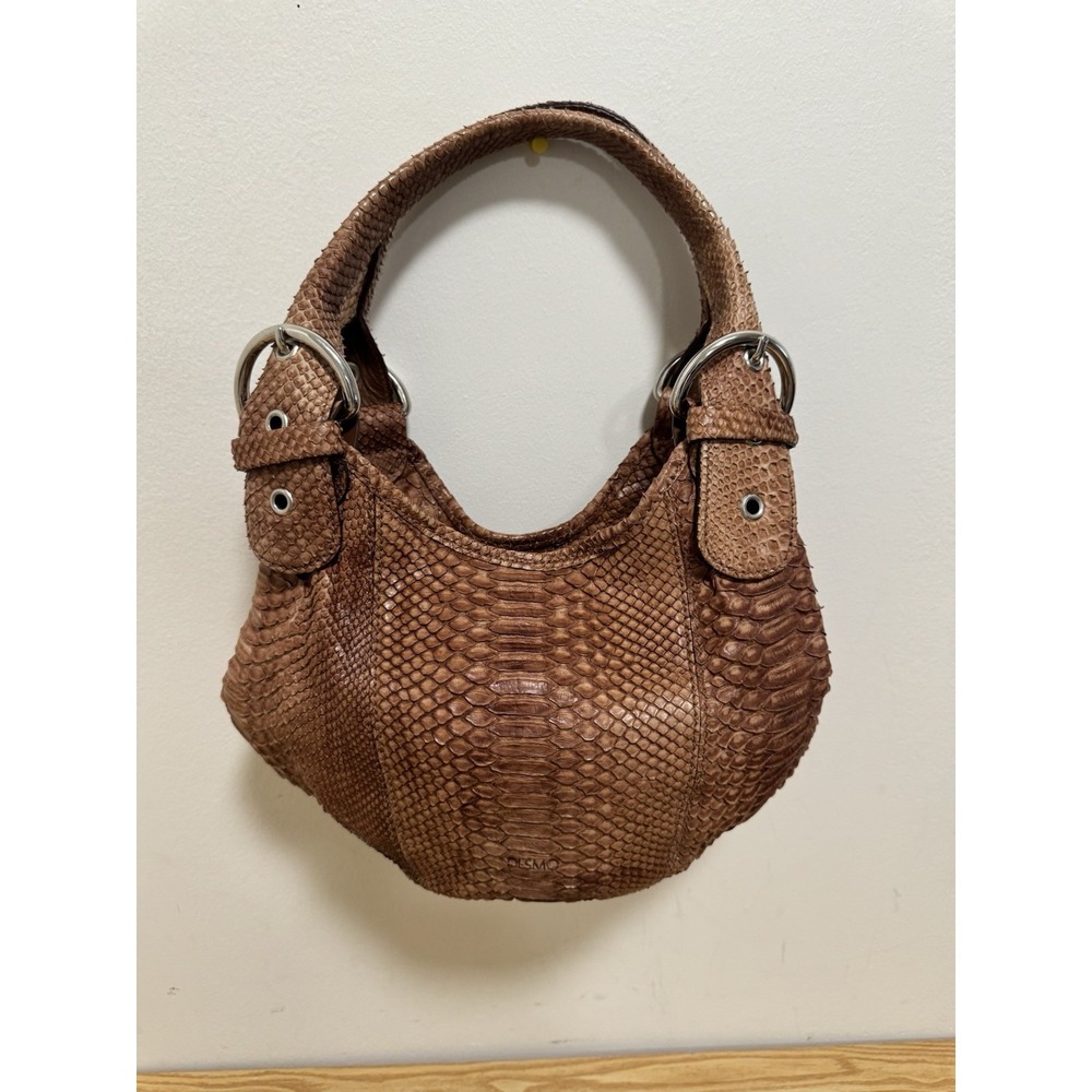 DESMO Genuine Leather Python Snake Skin Textured Handbag Luxury Purse Brown